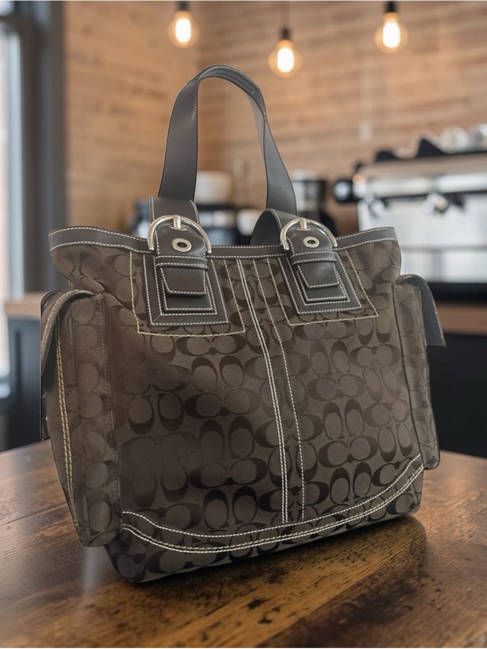 Vintage Coach SoHo multi pocket tote bag in dark brown